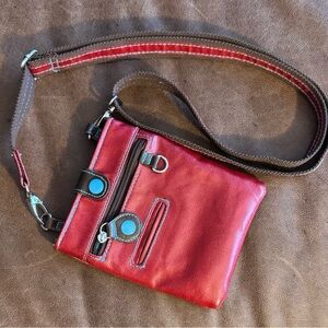 Urban Junket Red Crossbody Bag with Blue Accents